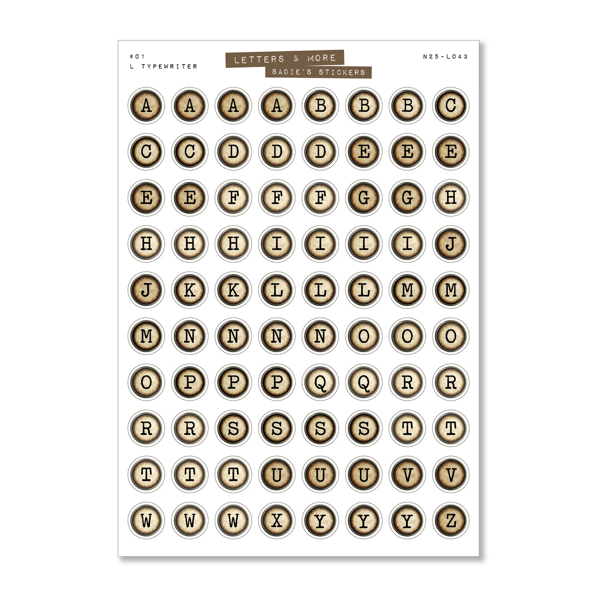 Light Typewriter Key Letters • Letters & More – Sadie's Stickers