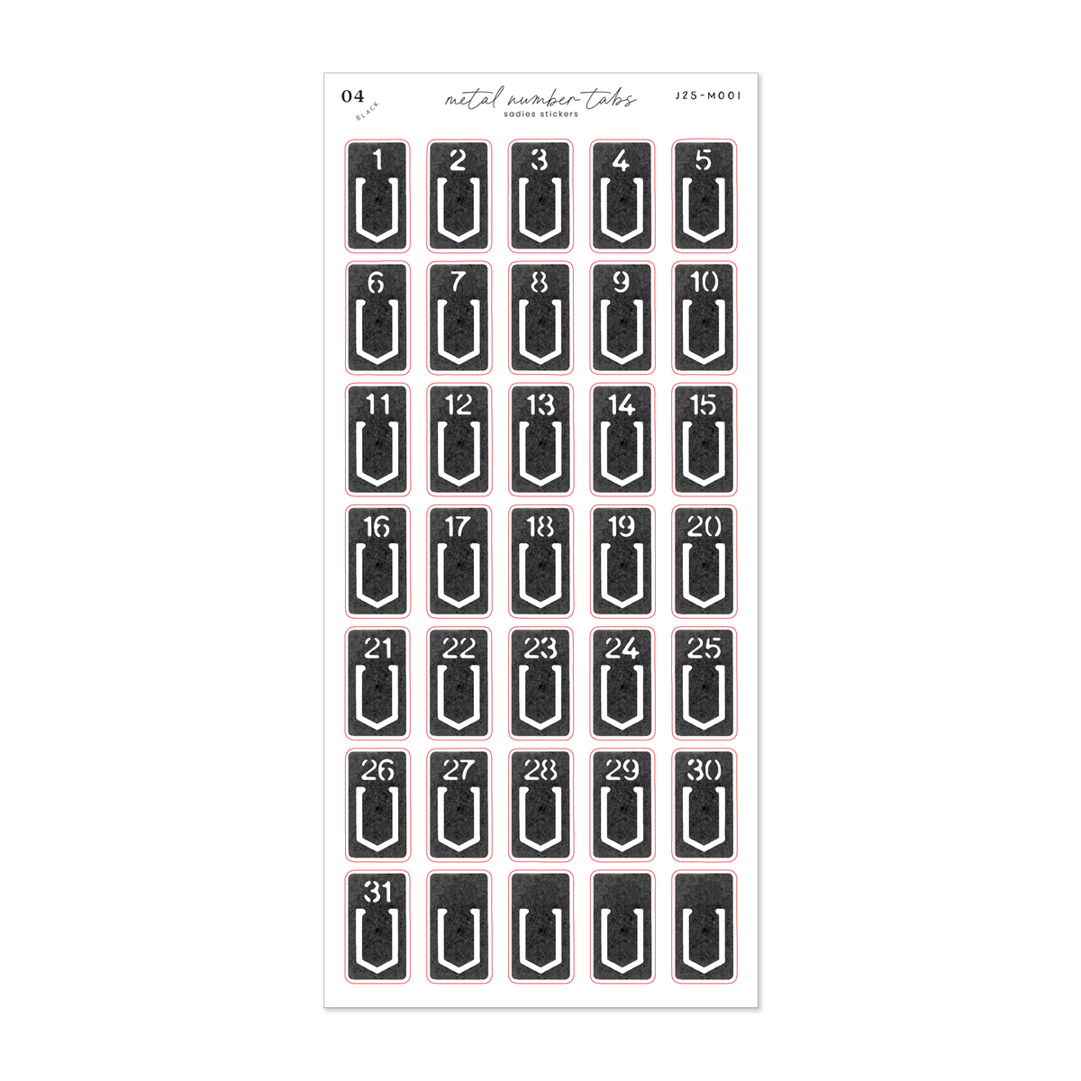 Metal Number Tabs • Black – Sadie's Stickers
