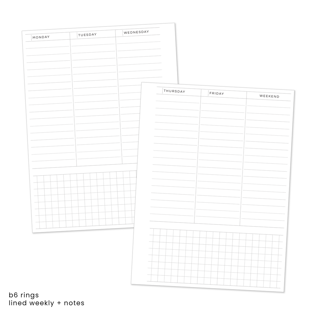 Grid Note Schedule Example Lined Weekly + Grid Notes | Planner Inserts – Sadie's Stickers