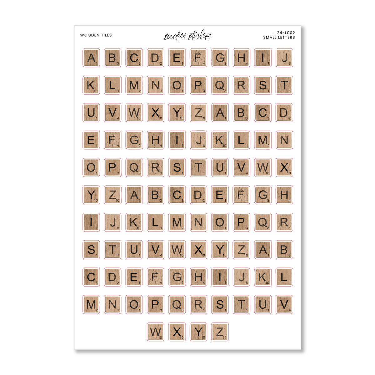 Wooden Tiles • Small Letters – Sadie's Stickers
